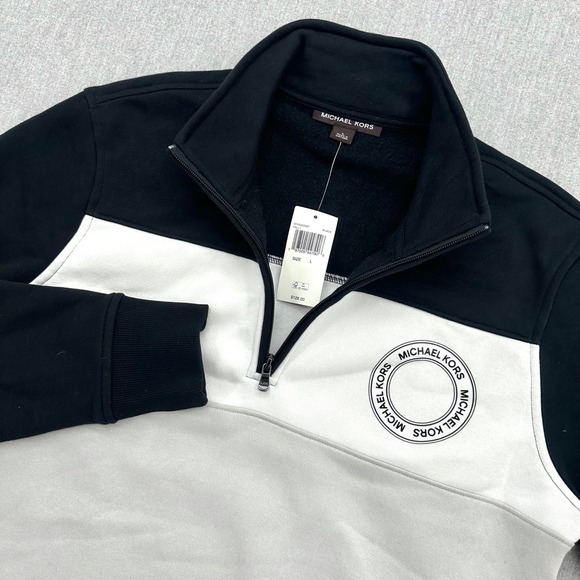 Michael Kors Other - Michael Kors Quarter Zip Mens Large Sweatshirt Black White Colorblock Pullover